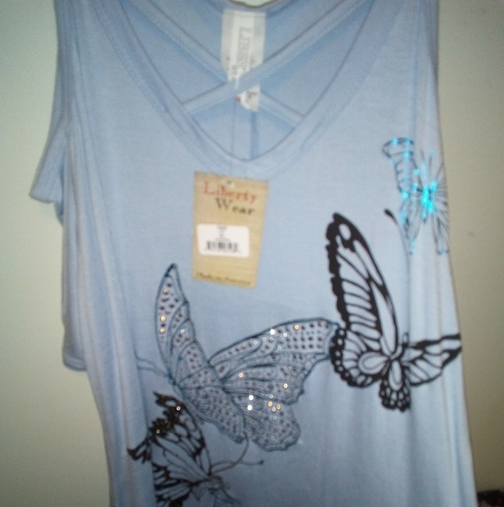 Liberty Wear Butterfly Cold Shoulder Top NWT